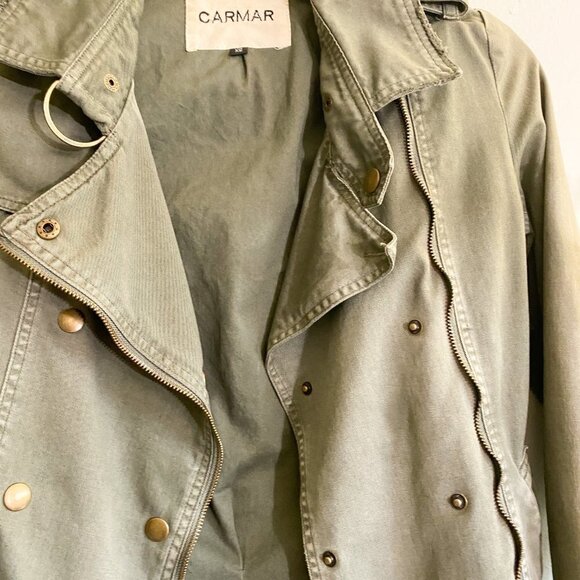🦋 LF CARMAR Olive Green Moto Zip Up Jacket XS - Picture 5 of 7
